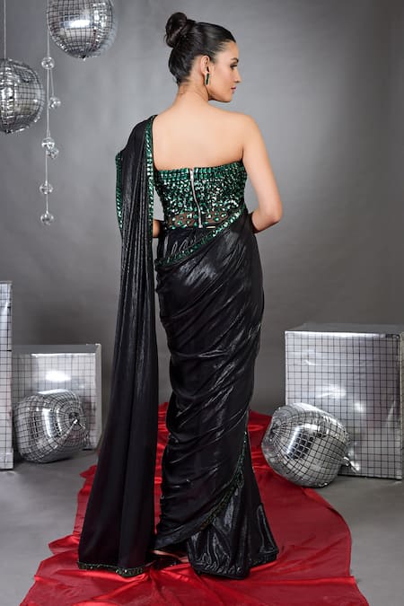 Talking Threads Emerald Rhinestone Encrusted Border Saree With Corset
