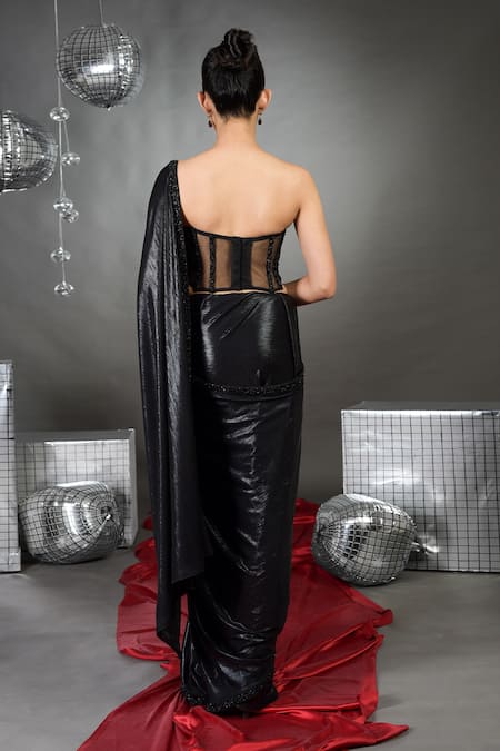 Talking Threads Elysian Cutdana Border Embellished Saree With Corset