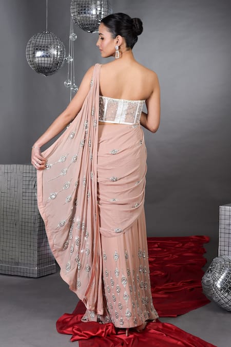Talking Threads Embellished Pre-Draped Saree With Pearl Corset