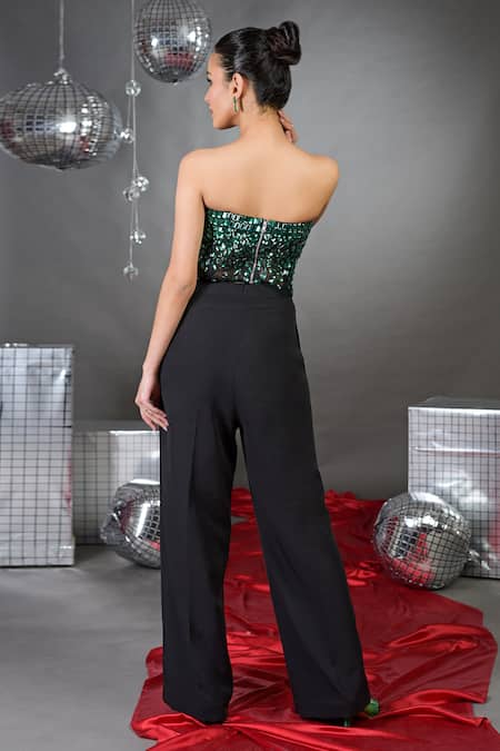 Talking Threads Emerald Rhinestone Embellished Corset With Pant