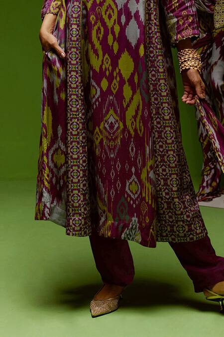 Buy Saundh Purple Muslin, Cotton Satin, Bamboo Embroidery Naira Ikat Print Kurta Pant Set Online at Aza Fashions Buy_Saundh_Purple Muslin, Cotton Satin, Bamboo Embroidery Naira Ikat Print Kurta Pant Set _Online_at_Aza_Fashions