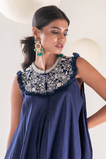 Buy_Pallavi Poddar_Purple Satin Embroidery, Tassels Round Cosmos Bloom Yoke Cowl Draped Jumpsuit _Online_at_Aza_Fashions