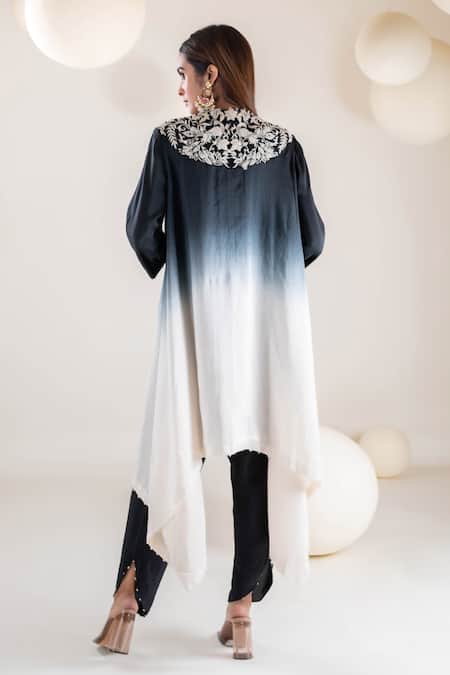 Shop Pallavi Poddar Black Silk V-neck Embroidered Bodice Ombre Kurta With Pant at Aza Fashions Shop_Pallavi Poddar_Black Silk V-neck Embroidered Bodice Ombre Kurta With Pant _at_Aza_Fashions