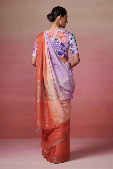 Dressfolk Lilac Ombre Zari Handloom Linen Saree with Running Blouse 