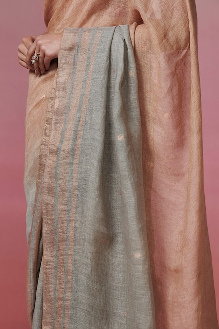 Dressfolk Gold Handloom Cotton Zari Gradient Linen Saree With Running Blouse Online at Aza Fashions Dressfolk_Gold Handloom Cotton Zari Gradient Linen Saree With Running Blouse_Online_at_Aza_Fashions