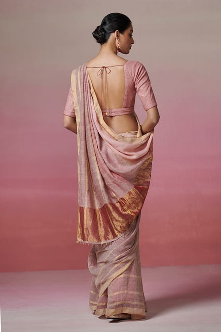 Shop Dressfolk Purple Handloom Cotton Zari Striped Linen Saree With Running Blouse at Aza Fashions Shop_Dressfolk_Purple Handloom Cotton Zari Striped Linen Saree With Running Blouse _at_Aza_Fashions