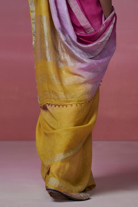 Dressfolk Multi Color Handloom Cotton Block Linen Saree With Running Blouse Online at Aza Fashions Dressfolk_Multi Color Handloom Cotton Block Linen Saree With Running Blouse_Online_at_Aza_Fashions