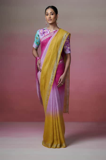 Buy Dressfolk Multi Color Handloom Cotton Block Linen Saree With Running Blouse Online at Aza Fashions Buy_Dressfolk_Multi Color Handloom Cotton Block Linen Saree With Running Blouse_Online_at_Aza_Fashions