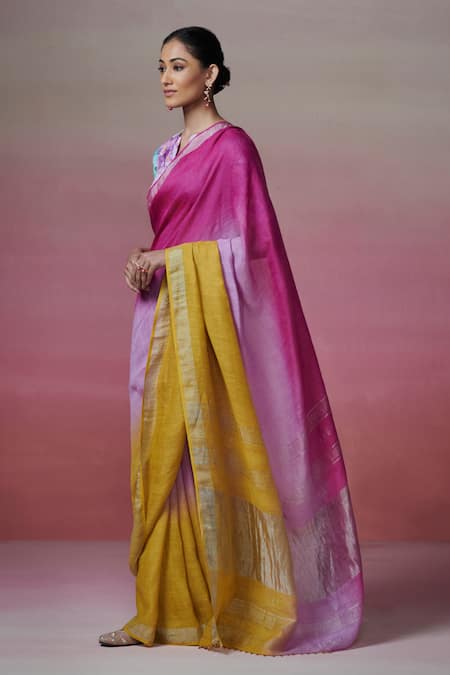 Shop Dressfolk Multi Color Handloom Cotton Block Linen Saree With Running Blouse Online at Aza Fashions Shop_Dressfolk_Multi Color Handloom Cotton Block Linen Saree With Running Blouse_Online_at_Aza_Fashions