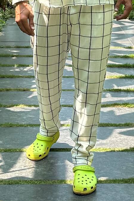 Shop_Aliaum_Cream Cotton Chequered Pattern Shirt With Trouser_Online_at_Aza_Fashions