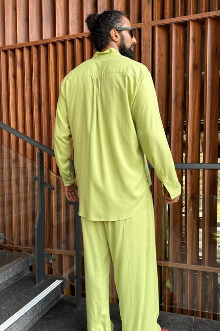 Shop Aliaum Green Rayon Plain Mint Shirt And Pant Set at Aza Fashions Shop_Aliaum_Green Rayon Plain Mint Shirt And Pant Set_at_Aza_Fashions