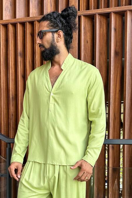 Buy Aliaum Green Rayon Plain Mint Shirt And Pant Set Online at Aza Fashions Buy_Aliaum_Green Rayon Plain Mint Shirt And Pant Set_Online_at_Aza_Fashions