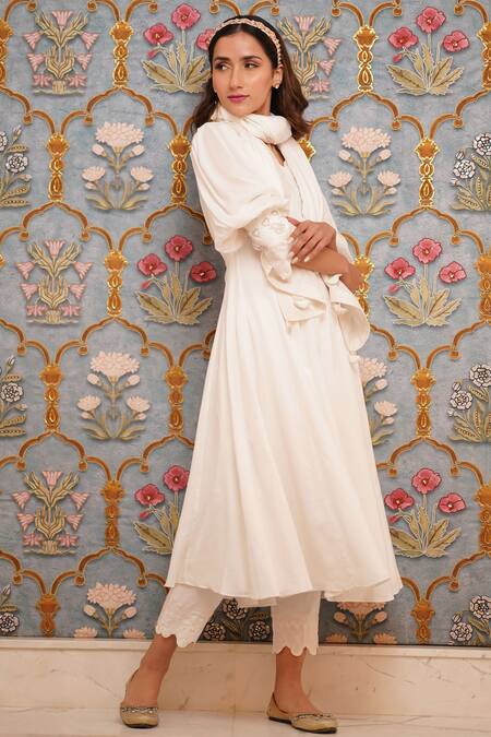 Shop Leela By A White Modal, Cotton Beads, Zari, Embroidery Sweetheart Neck Cuff Anarkali Set Online at Aza Fashions Shop_Leela By A_White Modal, Cotton Beads, Zari, Embroidery Sweetheart Neck Cuff Anarkali Set _Online_at_Aza_Fashions