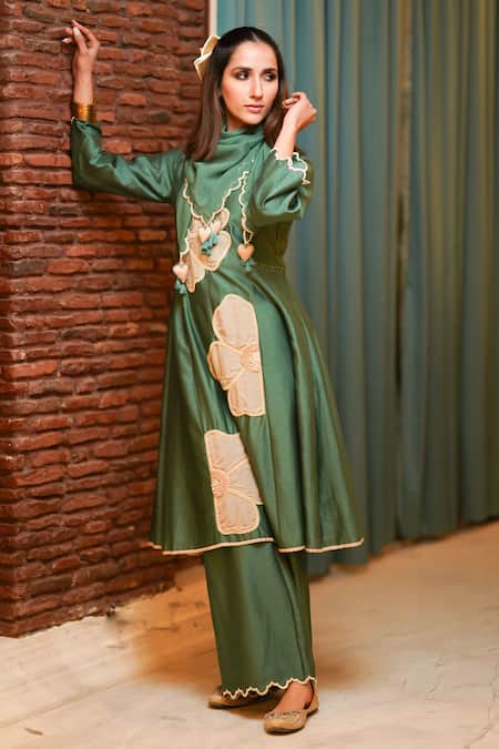 Leela By A Flower Applique Embroidered Anarkali Set 