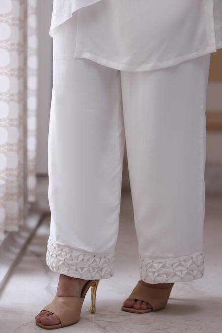 Buy Leela By A White Modal Beads, Zari V-neck Sleeve Embroidered Draped Kurta And Pant Set Online at Aza Fashions Buy_Leela By A_White Modal Beads, Zari V-neck Sleeve Embroidered Draped Kurta And Pant Set _Online_at_Aza_Fashions