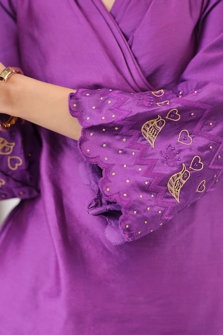 Buy Leela By A Purple Chanderi, Linen, Cotton Beads, Sleeve Embroidered Draped Kurta And Pant Set Online at Aza Fashions Buy_Leela By A_Purple Chanderi, Linen, Cotton Beads, Sleeve Embroidered Draped Kurta And Pant Set _Online_at_Aza_Fashions