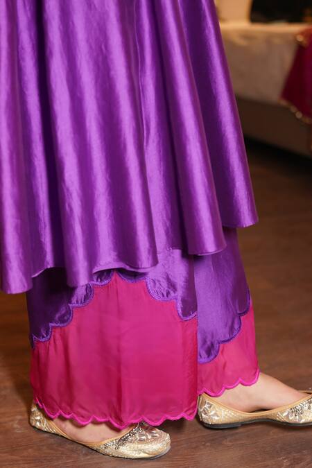 Shop Leela By A Purple Chanderi, Cotton Sequins, Bird Applique Embroidered Anarkali Palazzo Set Online at Aza Fashions Shop_Leela By A_Purple Chanderi, Cotton Sequins, Bird Applique Embroidered Anarkali Palazzo Set _Online_at_Aza_Fashions