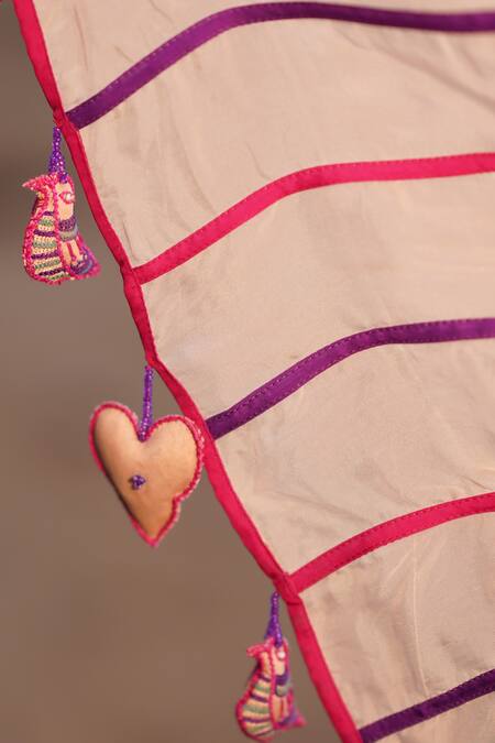 Shop_Leela By A_Beige Organza, Chanderi, Cotton, Linen Chevron Embroidered Kurta Sharara Set _Online_at_Aza_Fashions