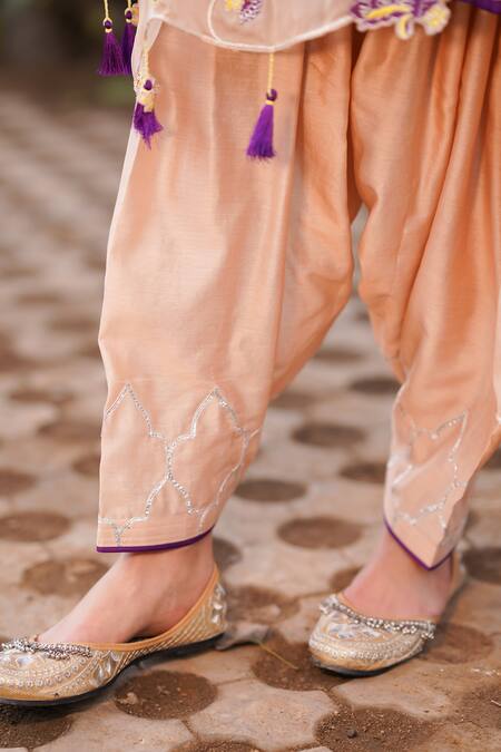 Buy_Leela By A_Beige Organza, Chanderi, Linen Tassels, Embroidery, Bird Neckline Anarkali Set _Online_at_Aza_Fashions