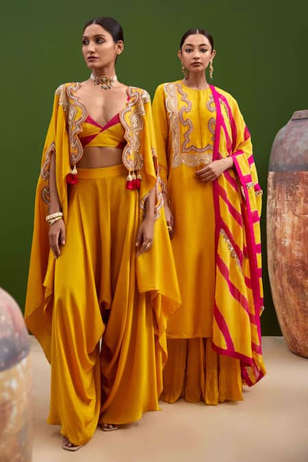 Buy Vasavi Shah Yellow , Chiffon, Organza Sequins, Embroidery, Gota Kurta Gharara Set Online at Aza Fashions Buy_Vasavi Shah_Yellow , Chiffon, Organza Sequins, Embroidery, Gota Kurta Gharara Set _Online_at_Aza_Fashions