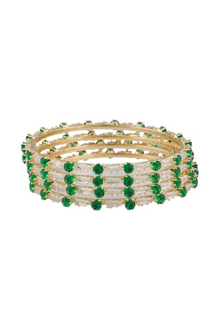 Saga Jewels_Gold Plated Stones Embellished Bangles - Set Of 4_at_Aza_Fashions