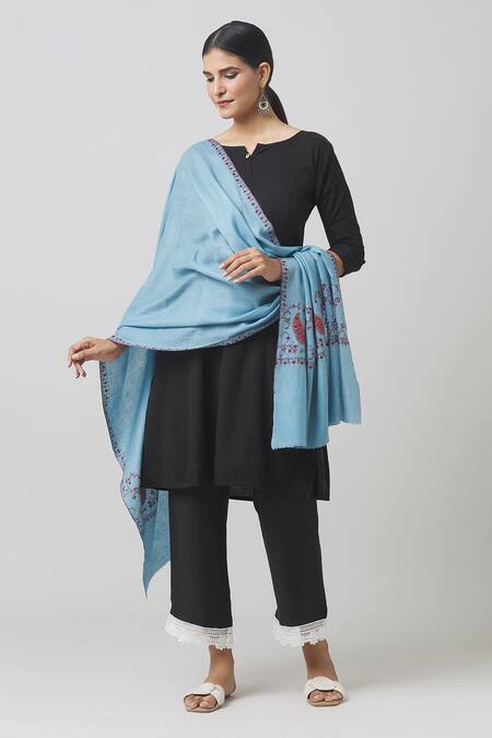 Shop_Toosh Kashmir_Grey Sozni Embroidered Palladar Pashmina Shawl _Online_at_Aza_Fashions