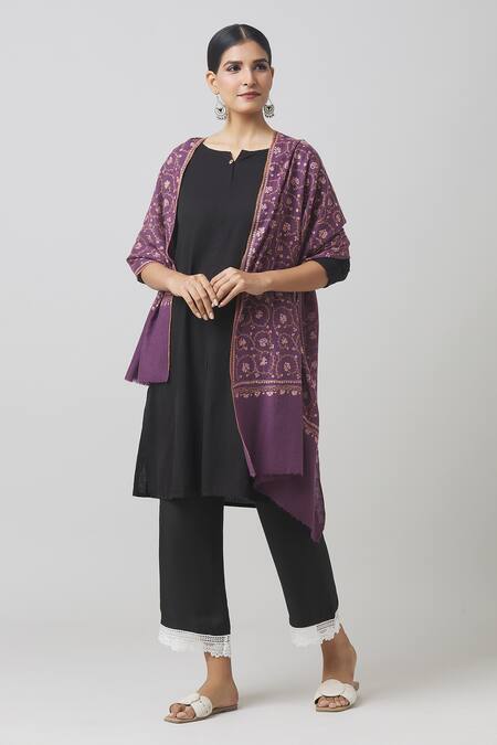 Toosh Kashmir_Purple Sozni Hand Embroidered Pashmina Shawl _Online_at_Aza_Fashions