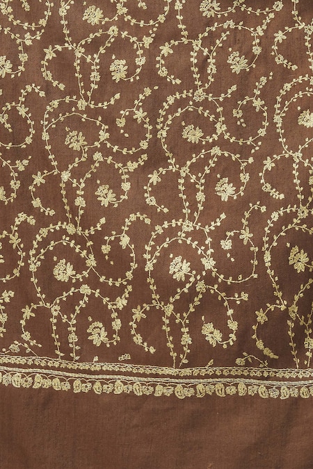 Shop_Toosh Kashmir_Brown Sozni Embroidered Jaaldar Pashmina Shawl _Online_at_Aza_Fashions