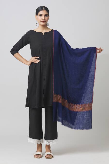 Toosh Kashmir_Blue Sozni Embroidered Palladar Pashmina Shawl _Online_at_Aza_Fashions