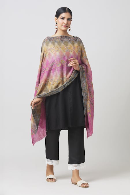 Toosh Kashmir Multi Color Ekat Sozni Embroidered Pashmina Shawl Online at Aza Fashions Toosh Kashmir_Multi Color Ekat Sozni Embroidered Pashmina Shawl _Online_at_Aza_Fashions