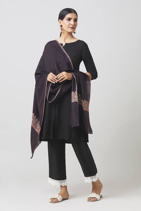 Toosh Kashmir_Brown Sozni Palladar Embroidered Pashmina Shawl _Online_at_Aza_Fashions