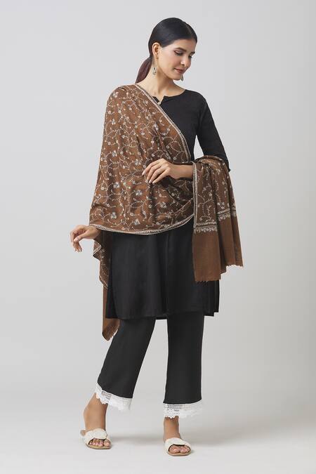 Shop Toosh Kashmir Brown Sozni Jaal Embroidered Shawl Online at Aza Fashions Shop_Toosh Kashmir_Brown Sozni Jaal Embroidered Shawl _Online_at_Aza_Fashions