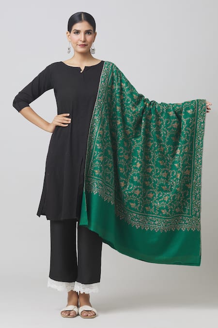 Toosh Kashmir Floral Sozni Embroidered Jamawar Pashmina Shawl 