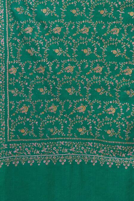 Buy_Toosh Kashmir_Green Sozni Floral Embroidered Jamawar Pashmina Shawl _Online_at_Aza_Fashions