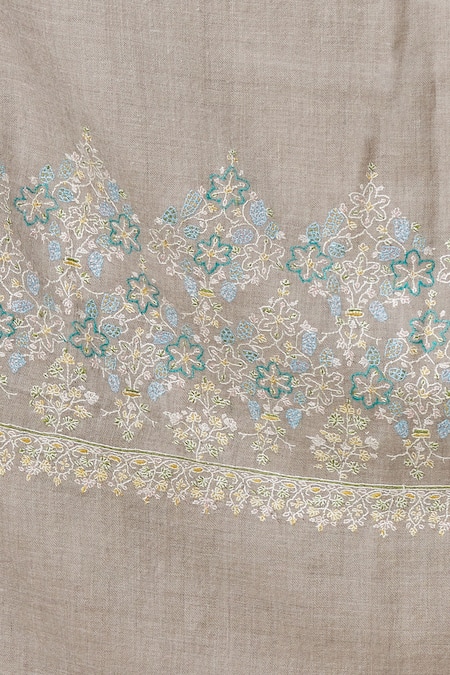 Toosh Kashmir_Grey Sozni Floral Embroidered Shawl_Online_at_Aza_Fashions
