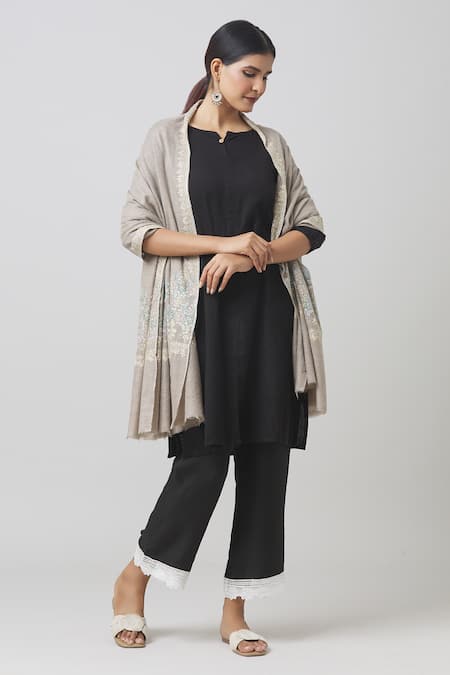 Buy_Toosh Kashmir_Grey Sozni Floral Embroidered Shawl_Online_at_Aza_Fashions