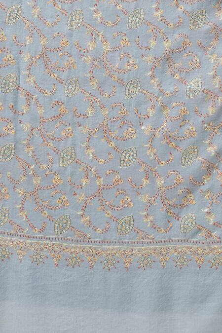 Buy_Toosh Kashmir_Grey Sozni Floral Hand Embroidered Jaaldar Pashmina Shawl_Online_at_Aza_Fashions