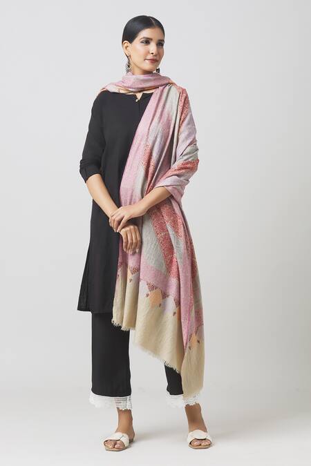 Toosh Kashmir Grey Sozni Work Jamawar Pashmina Shawl 