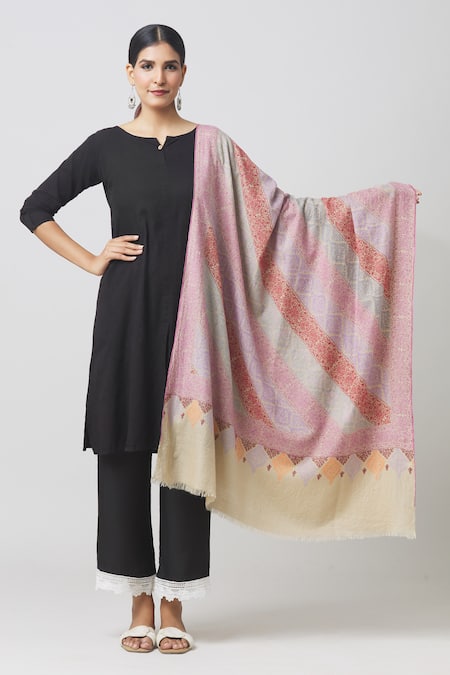 Shop Toosh Kashmir Grey Sozni Work Jamawar Pashmina Shawl at Aza Fashions Shop_Toosh Kashmir_Grey Sozni Work Jamawar Pashmina Shawl_at_Aza_Fashions