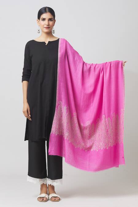 Shop Toosh Kashmir Pink Sozni Embroidered Palldar Pashmina Shawl at Aza Fashions Shop_Toosh Kashmir_Pink Sozni Embroidered Palldar Pashmina Shawl_at_Aza_Fashions