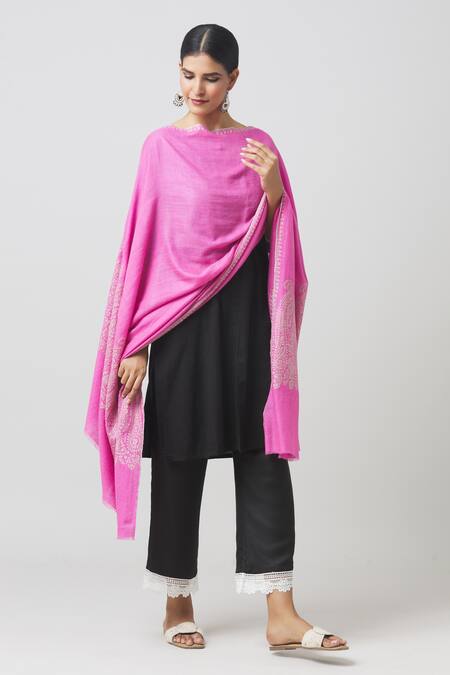 Toosh Kashmir Pink Sozni Embroidered Palldar Pashmina Shawl Online at Aza Fashions Toosh Kashmir_Pink Sozni Embroidered Palldar Pashmina Shawl_Online_at_Aza_Fashions
