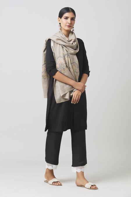 Shop_Toosh Kashmir_Grey Sozni Floral Embroidered Palladar Pashmina Shawl_Online_at_Aza_Fashions