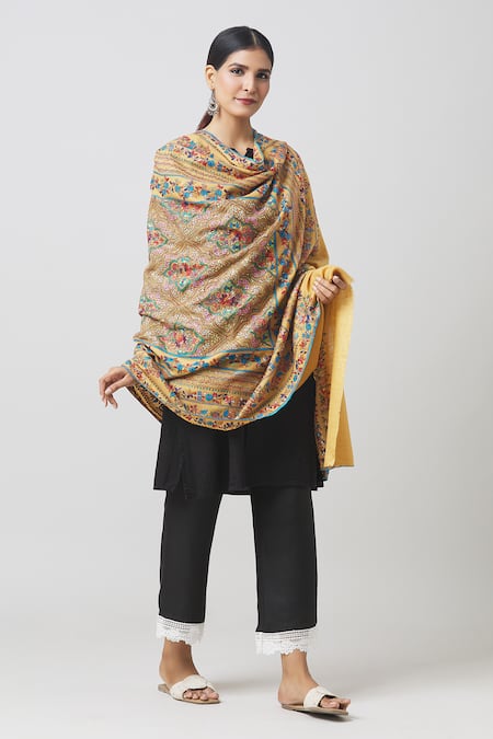 Toosh Kashmir Sozni Embroidered Jamawar Pashmina Shawl 