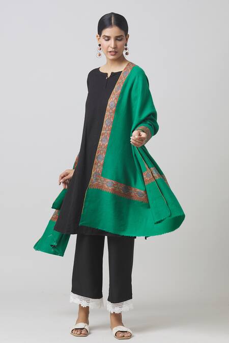 Buy Toosh Kashmir Green Sozni Floral Hand Embroidered Shawl Online at Aza Fashions Buy_Toosh Kashmir_Green Sozni Floral Hand Embroidered Shawl_Online_at_Aza_Fashions