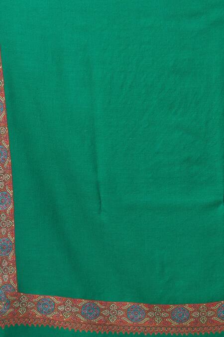 Shop Toosh Kashmir Green Sozni Floral Hand Embroidered Shawl Online at Aza Fashions Shop_Toosh Kashmir_Green Sozni Floral Hand Embroidered Shawl_Online_at_Aza_Fashions
