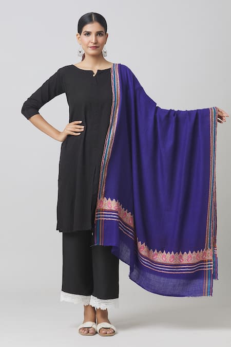 Toosh Kashmir Paisley Border Embroidered Pashmina Shawl 