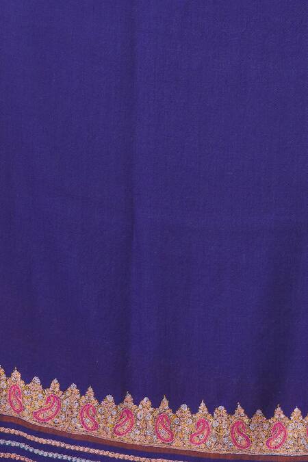 Buy_Toosh Kashmir_Blue Sozni Paisley Border Embroidered Pashmina Shawl _Online_at_Aza_Fashions