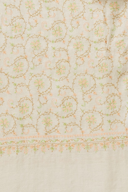 Shop Toosh Kashmir Off White Sozni Floral Vine Embroidered Pashmina Shawl Online at Aza Fashions Shop_Toosh Kashmir_Off White Sozni Floral Vine Embroidered Pashmina Shawl_Online_at_Aza_Fashions
