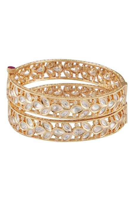 Saga Jewels_Gold Plated Gota Patti Kundan Polki Embellished Bangles - Set Of 2_Online_at_Aza_Fashions