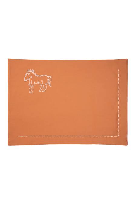 Shop_Veda Homes_Orange 100% Cotton Embroidery Amigo 6 Pcs Placemats _at_Aza_Fashions